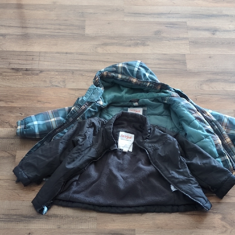 Cat And Jack Kids Plaid and Black Jacket Set 2 in 1 Winter Jacket Boys 3T